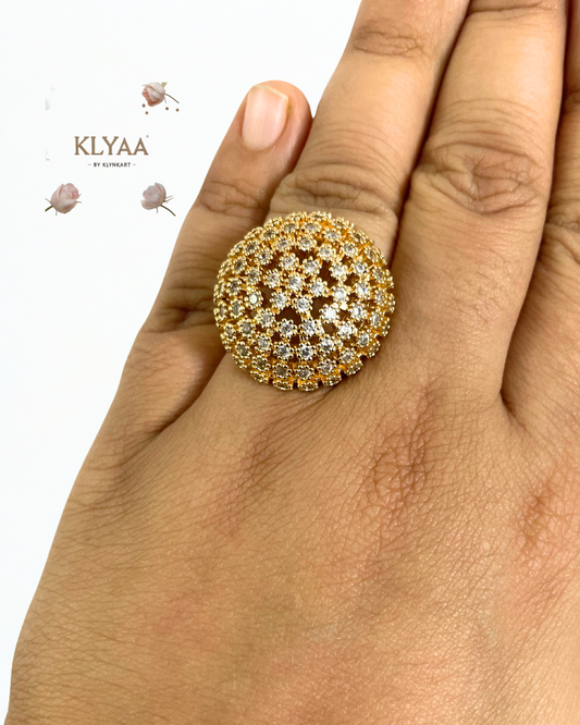 Gold finish full-stone adjustable dome ring by KLYAA