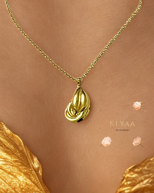 KLYAA Golden Bloom Pendant Set with Chain and Matching Earrings in Anti-Tarnish Gold Finish