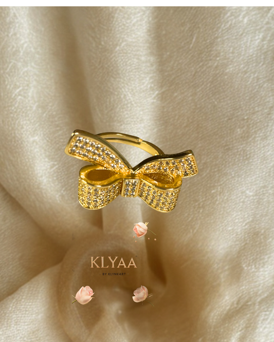 Golden Bow Anti-Tarnish Adjustable Ring by KLYAA – Luxury CZ Stone Ring