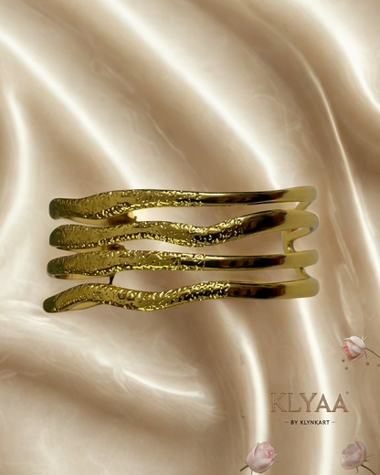 Golden Ripple Adjustable Cuff Bracelet – 18K Gold Plated Anti-Tarnish Wave Design Statement Jewellery by KLYAA