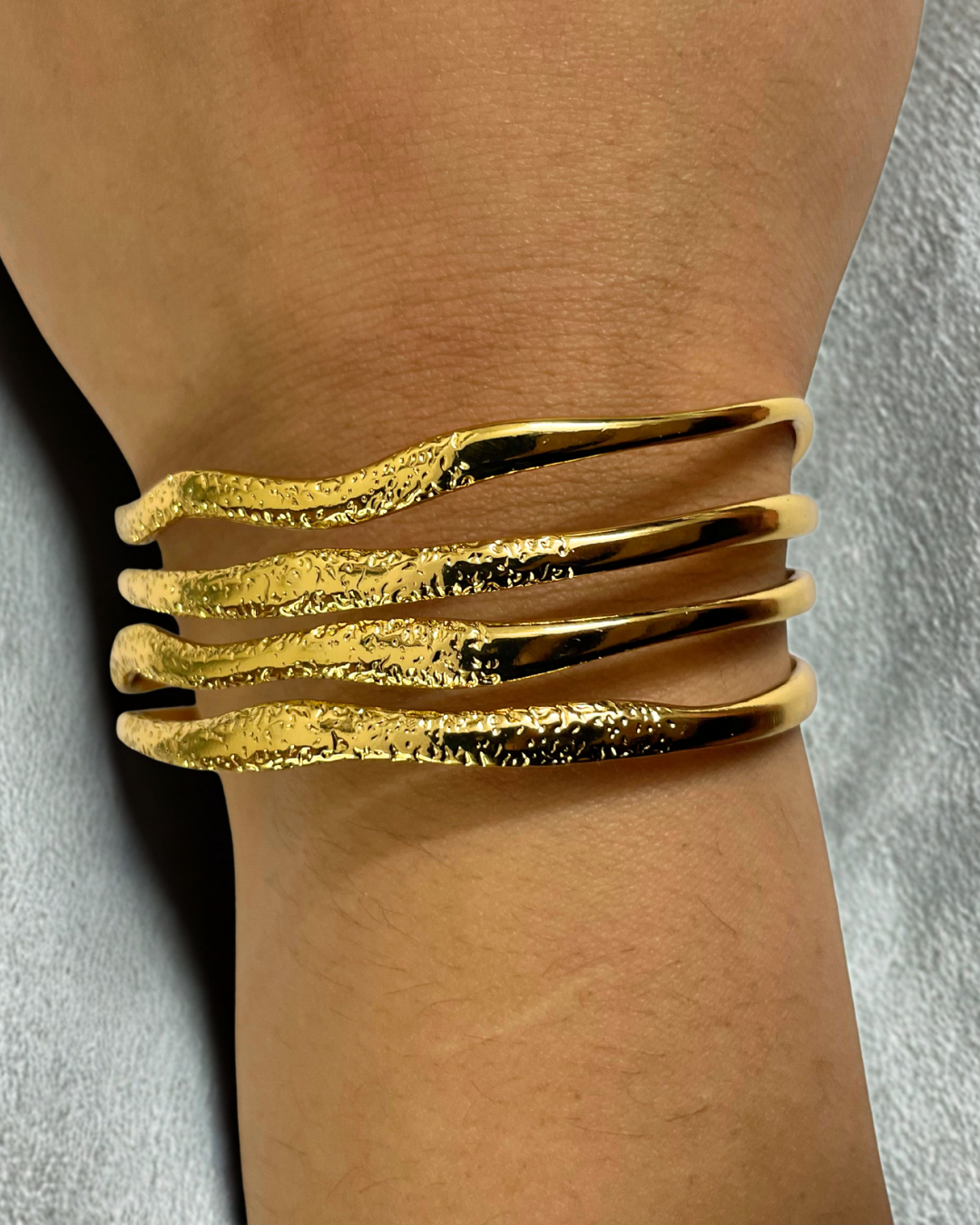 Golden Ripple Adjustable Cuff Bracelet – 18K Gold Plated Anti-Tarnish Wave Design Statement Jewellery by KLYAA