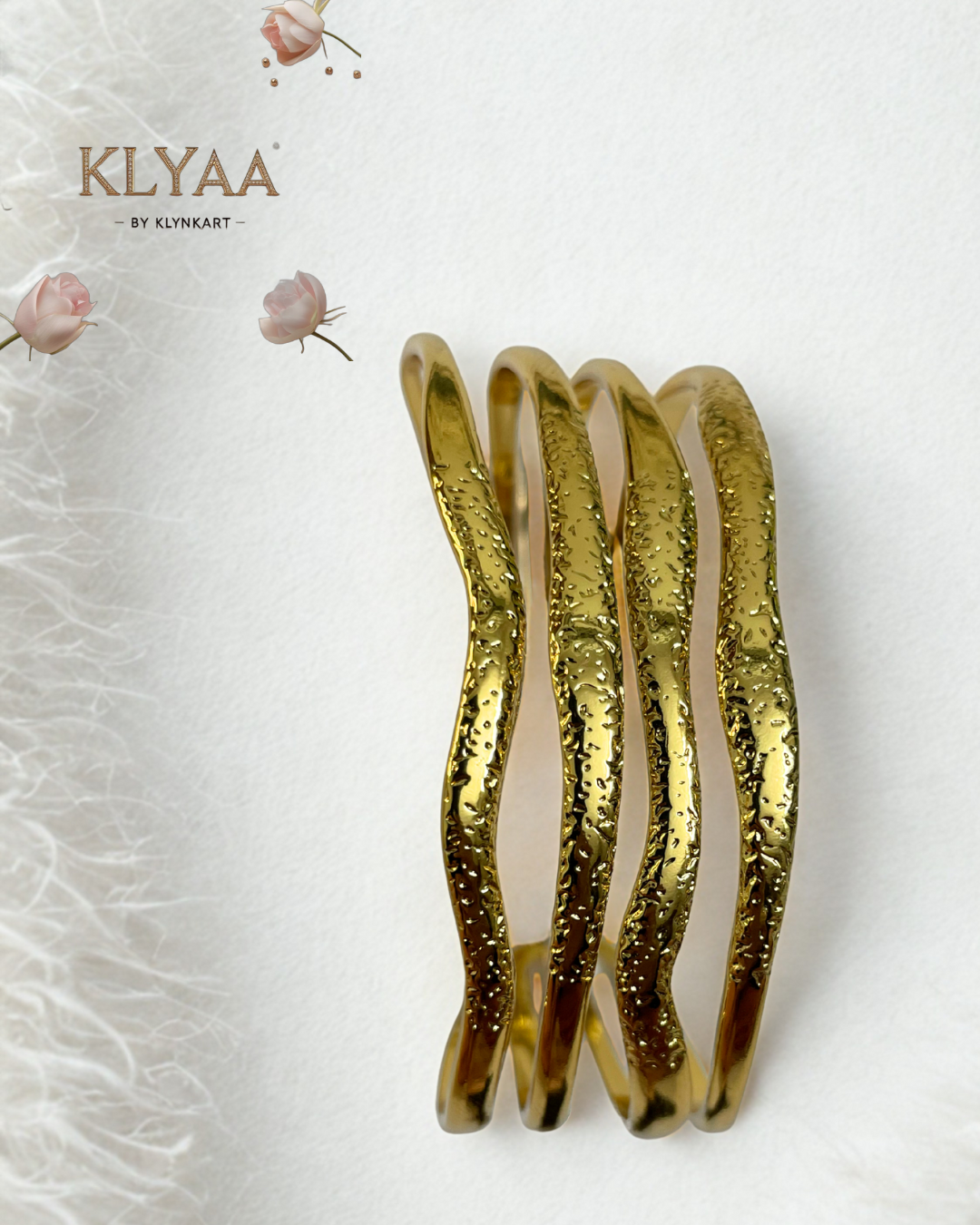 Golden Ripple Adjustable Cuff Bracelet – 18K Gold Plated Anti-Tarnish Wave Design Statement Jewellery by KLYAA