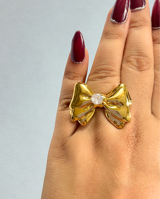 KLYAA Golden Bow Ring – 18K Gold-Plated Anti-Tarnish Elegant Ring