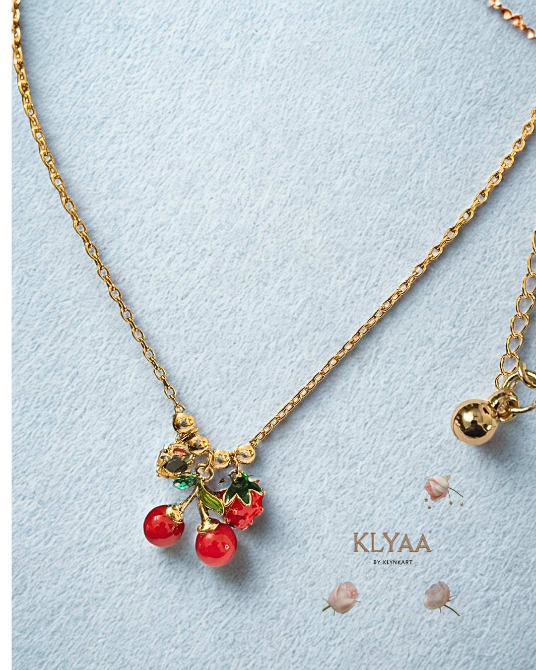red cherry blossom anti-tarnish cahin jewelry, gold plated chain by KLYA