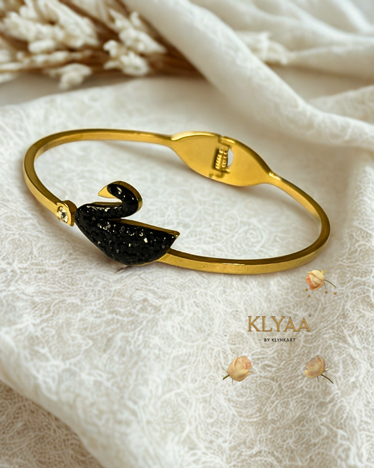 Gold plated swan bracelet with black stone detailing - KLYAA Premium Jewellery