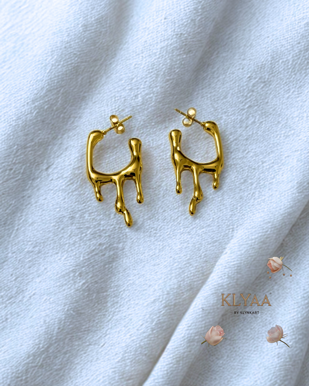 Molten Luxe Drip gold plated anti-tarnish sculptural earrings by KLYAA