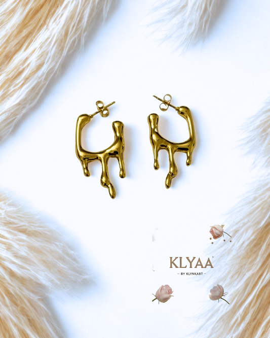 Molten Luxe Drip gold plated anti-tarnish sculptural earrings by KLYAA