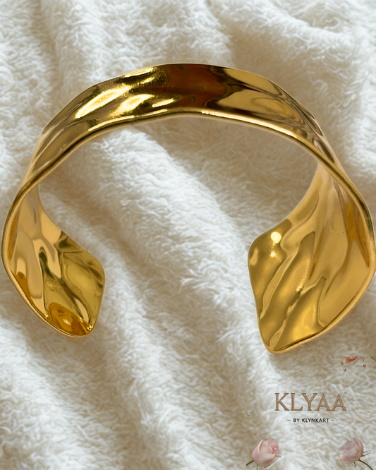 Molten Mirage Adjustable Cuff Bracelet – 18K Gold Plated, Anti-Tarnish Hammered Texture Statement Jewellery by KLYAA