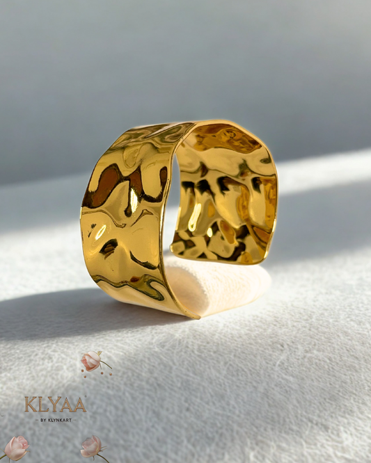 Molten Mirage Adjustable Cuff Bracelet – 18K Gold Plated, Anti-Tarnish Hammered Texture Statement Jewellery by KLYAA