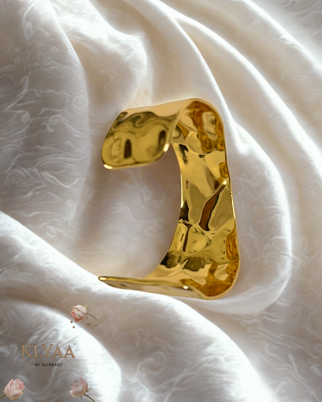 Molten Mirage Adjustable Cuff Bracelet – 18K Gold Plated, Anti-Tarnish Hammered Texture Statement Jewellery by KLYAA