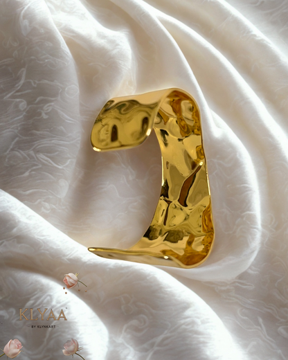 Molten Mirage Adjustable Cuff Bracelet – 18K Gold Plated, Anti-Tarnish Hammered Texture Statement Jewellery by KLYAA