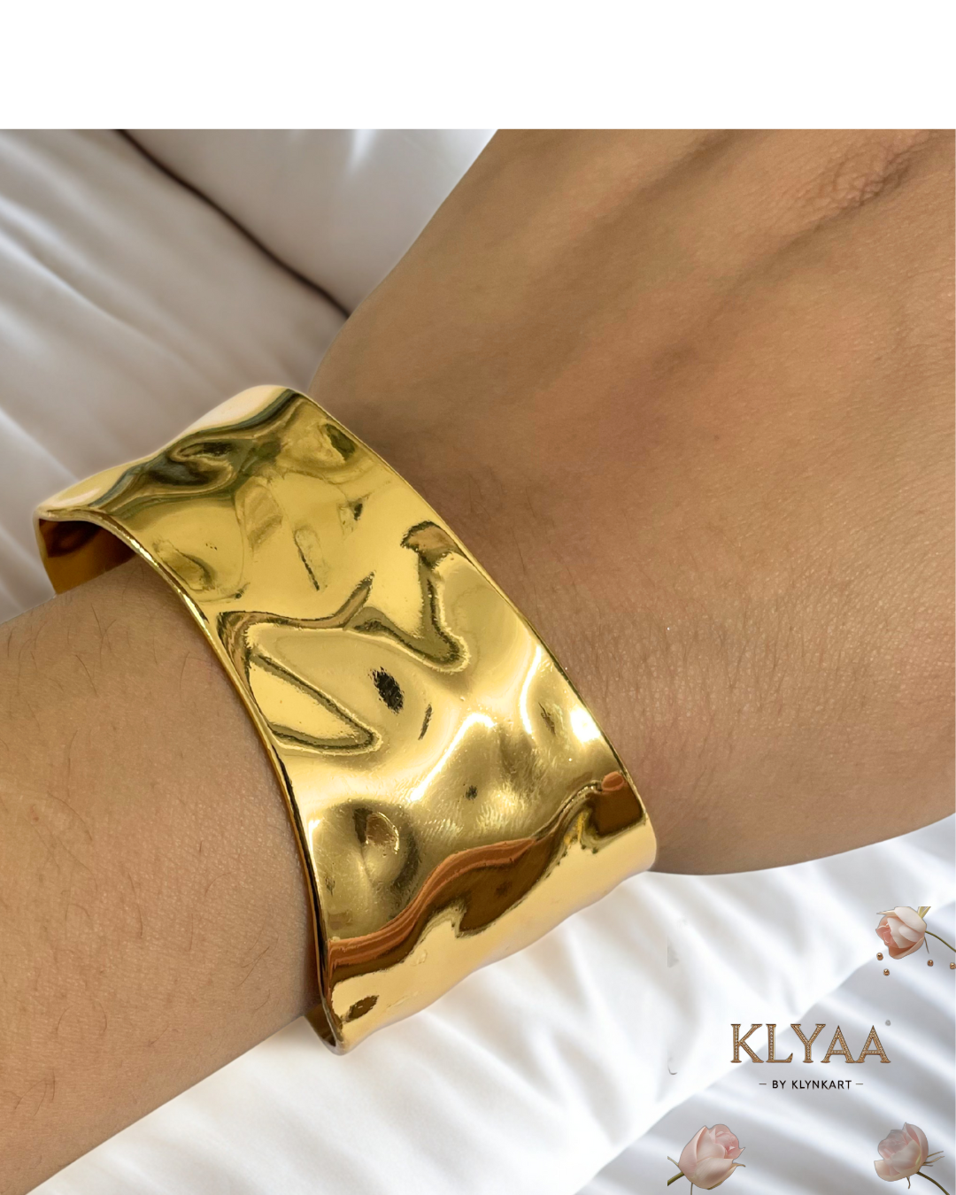 Molten Mirage Adjustable Cuff Bracelet – 18K Gold Plated, Anti-Tarnish Hammered Texture Statement Jewellery by KLYAA