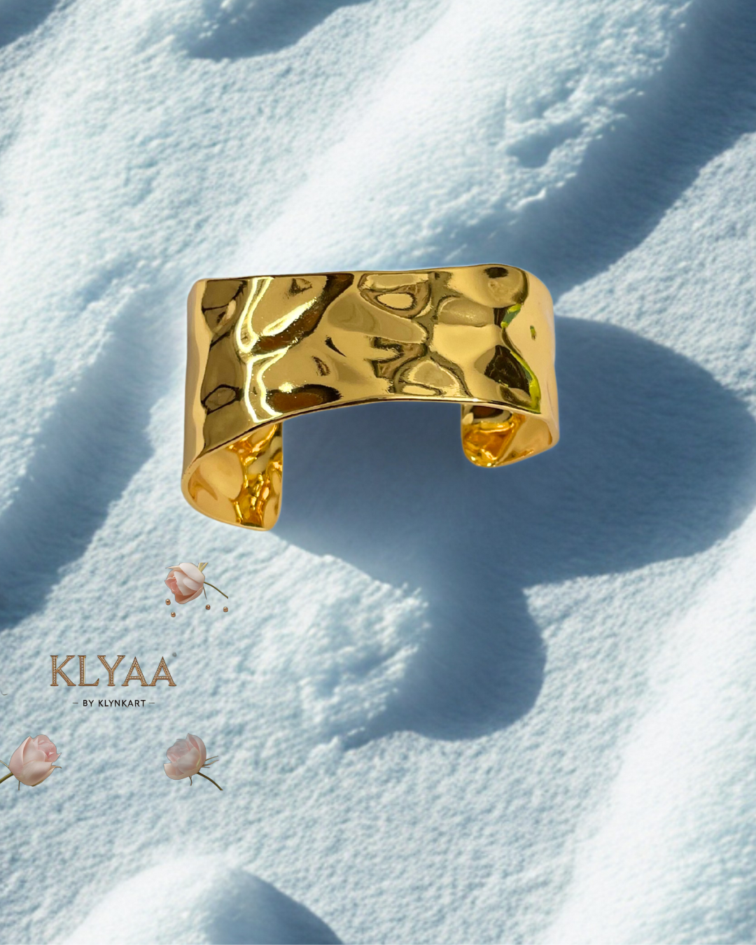 Molten Mirage Adjustable Cuff Bracelet – 18K Gold Plated, Anti-Tarnish Hammered Texture Statement Jewellery by KLYAA