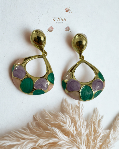 Multi-Color Pebble Enamel Earrings – 18K Gold Plated, Artistic Drop Earrings by KLYAA
