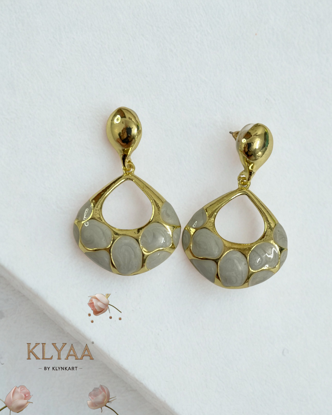 White Pebble Enamel Drop Earrings – 18K Gold Plated, Anti-Tarnish by KLYAA
