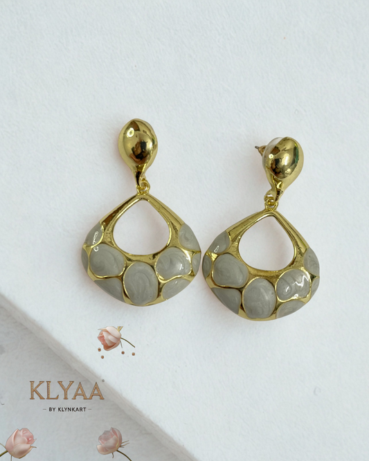 White Pebble Enamel Drop Earrings – 18K Gold Plated, Anti-Tarnish by KLYAA