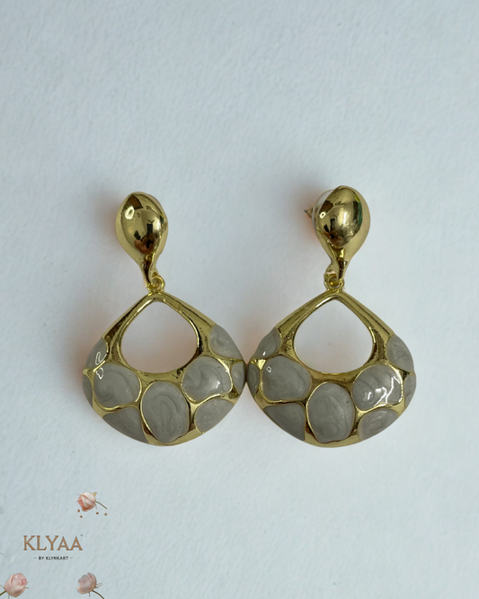 White Pebble Enamel Drop Earrings – 18K Gold Plated, Anti-Tarnish by KLYAA