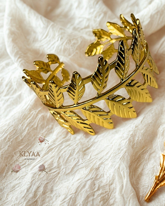 Gold plated adjustable leaf design kada – anti-tarnish nature-inspired bracelet by KLYAA