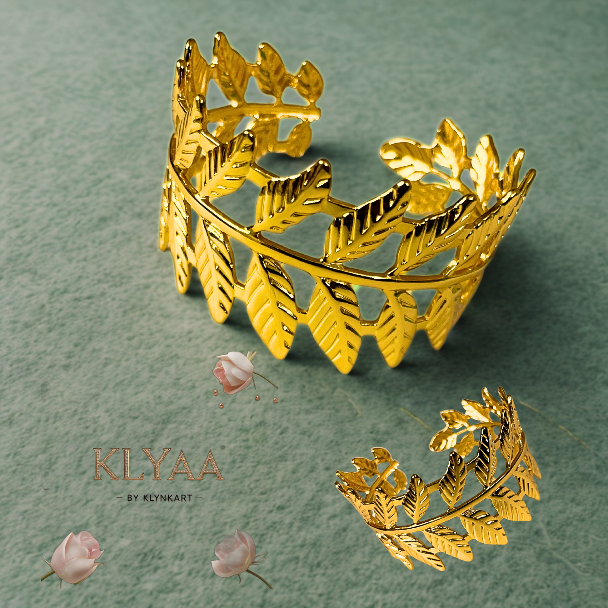 Gold plated adjustable leaf design kada – anti-tarnish nature-inspired bracelet by KLYAA