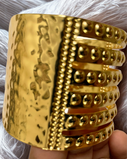 Regalia Bead Embossed Cuff – 18K Gold Plated Anti-Tarnish Wide Statement Bracelet by KLYAA