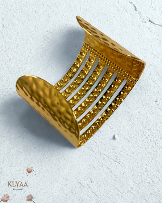 Regalia Bead Embossed Cuff – 18K Gold Plated Anti-Tarnish Wide Statement Bracelet by KLYAA
