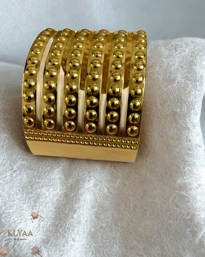 Regalia Bead Embossed Cuff – 18K Gold Plated Anti-Tarnish Wide Statement Bracelet by KLYAA