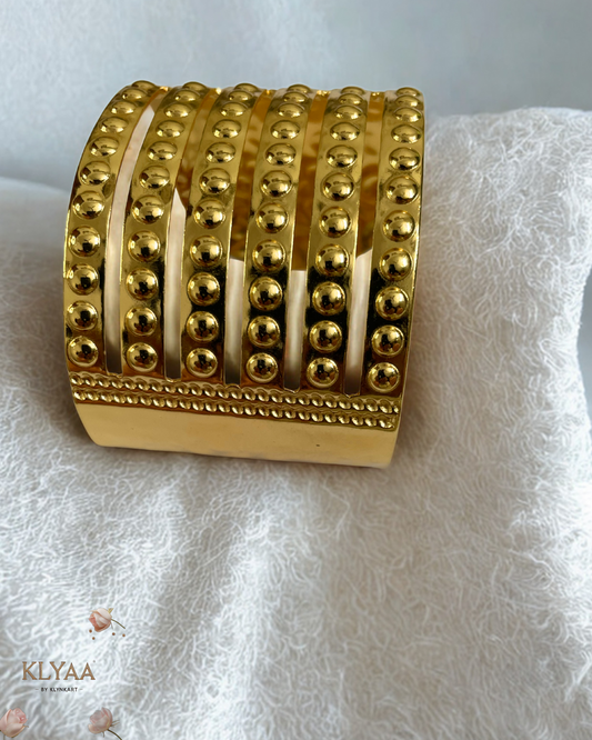 Regalia Bead Embossed Cuff – 18K Gold Plated Anti-Tarnish Wide Statement Bracelet by KLYAA