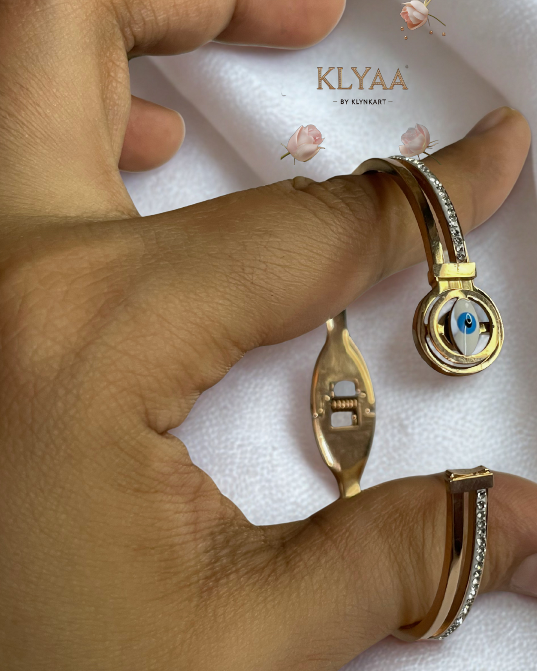 18K Rose Gold Plated Anti-Tarnish Rotating Evil Eye Bracelet by KLYAA