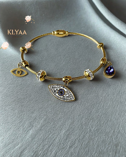 Gold adjustable evil eye anti-tarnish  bracelet with blue enamel and zircon charms – KLYAA