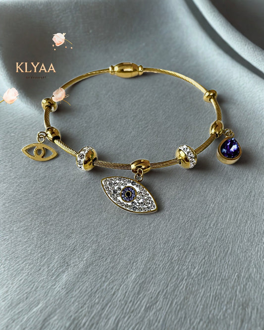 Gold adjustable evil eye anti-tarnish  bracelet with blue enamel and zircon charms – KLYAA