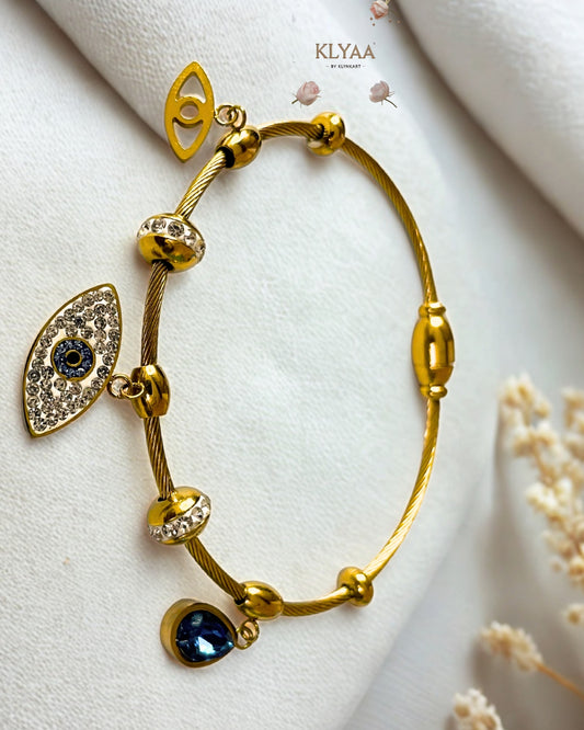 Gold adjustable evil eye anti-tarnish  bracelet with blue enamel and zircon charms – KLYAA
