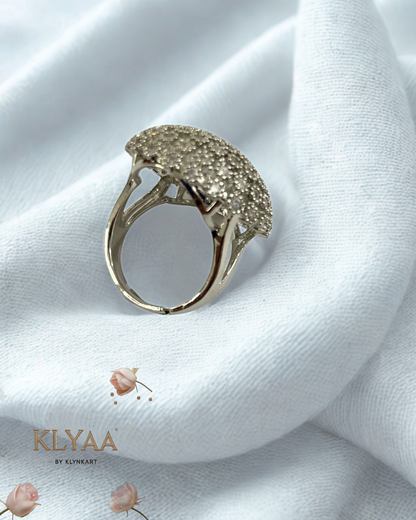 Silver finish dome-shaped statement ring with sparkling AD stones by KLYAA