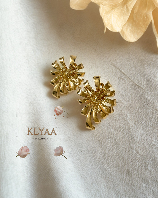 Solara Bloom Sculpted Gold Stud Earrings by KLYAA – Luxe Floral Anti-Tarnish Jewelry