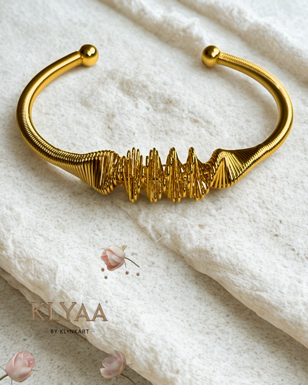 Spiral Coil Luxe Bracelet – 18K Gold Plated Anti-Tarnish Sculpted Open Cuff by KLYAA