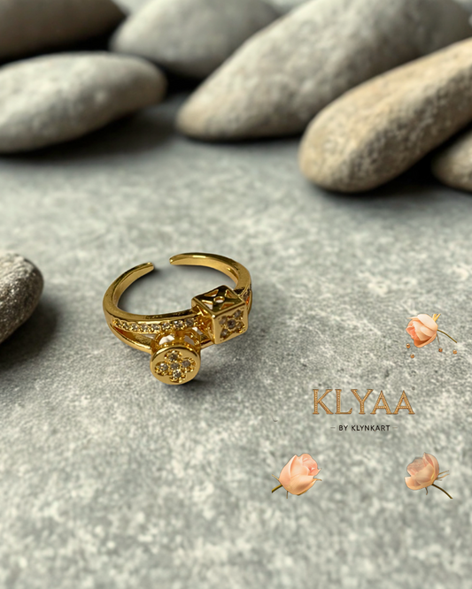Stellar Spark Adjustable Gold Ring with dual charm design – KLYAA premium anti-tarnish jewellery