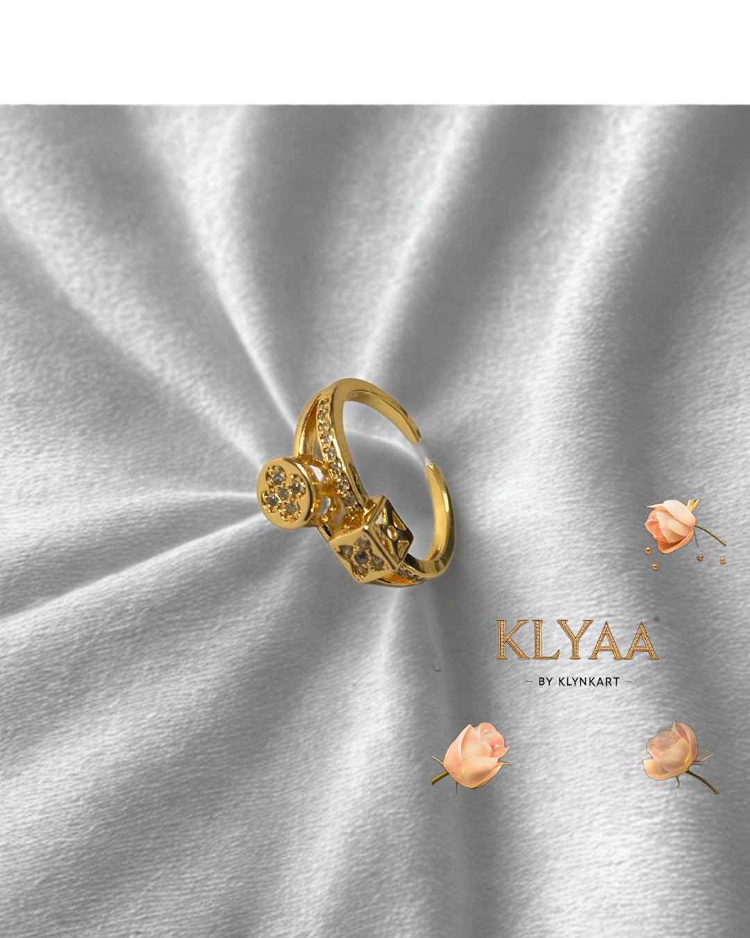 Elegant Stellar Spark Dual Charm Gold Ring – Adjustable anti-tarnish statement ring by KLYAA
