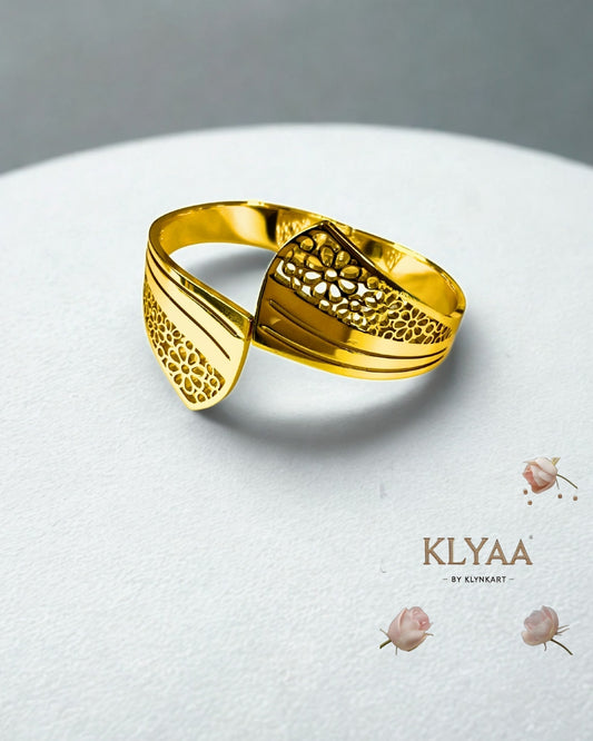 Gold plated adjustable kada with dual leaf cutwork design by KLYAA – luxury anti-tarnish bracelet