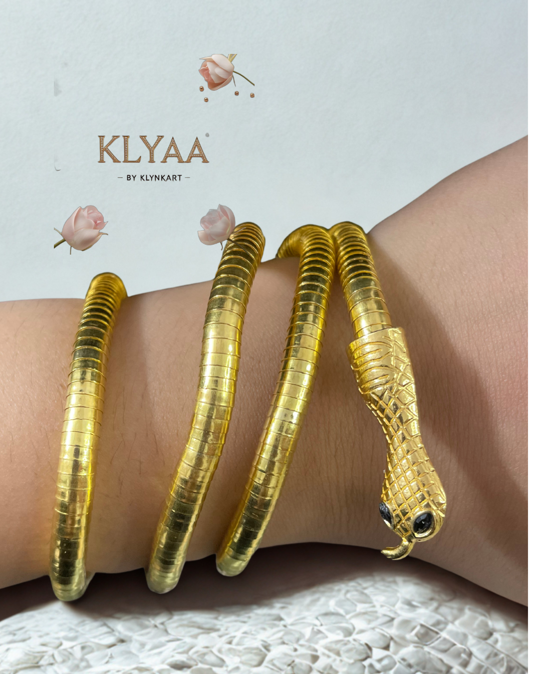 Gold-plated snake-shaped chain with sculpted head, wearable as cuff – KLYAA luxury jewellery