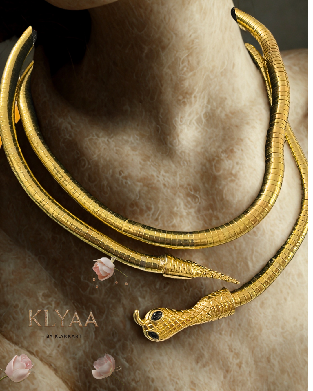 Gold-plated snake-shaped chain with sculpted head, wearable as neckpiece – KLYAA luxury jewellery