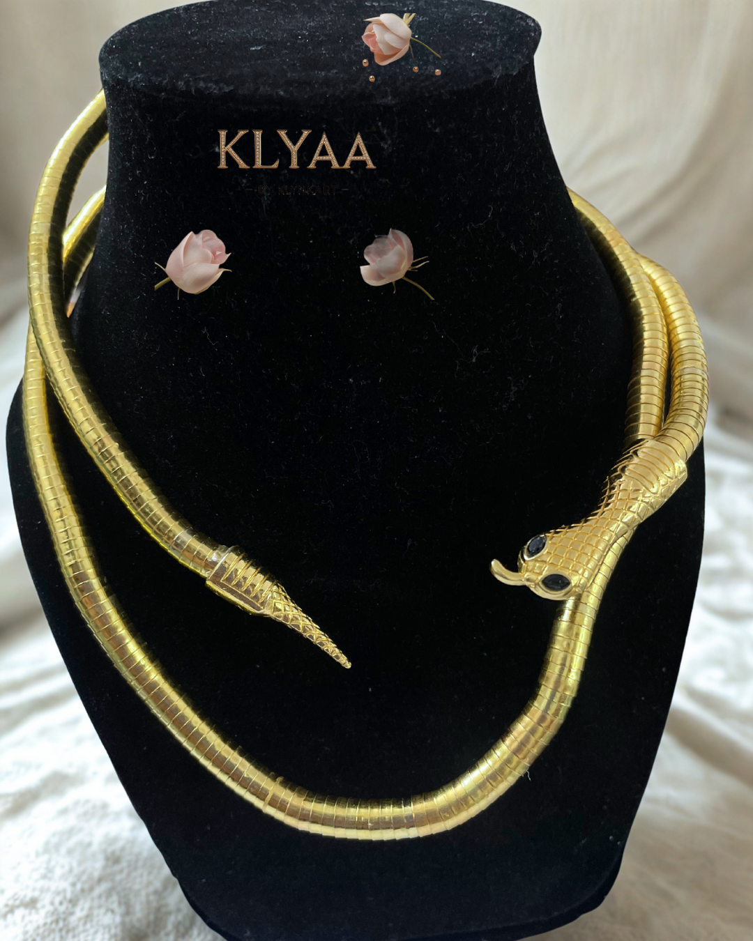 Gold-plated snake-shaped chain with sculpted head, wearable as neckpiece KLYAA luxury jewellery