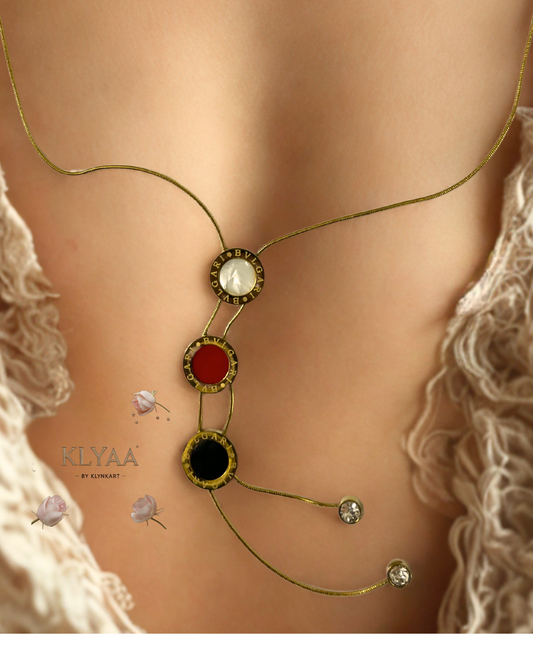 Luxury tri-color enamel chain with crystal danglers by KLYAA – premium gold-finish jewellery