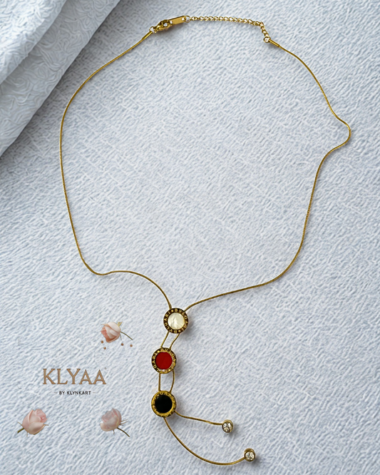 Luxury tri-color enamel chain with crystal danglers by KLYAA – premium gold-finish jewellery