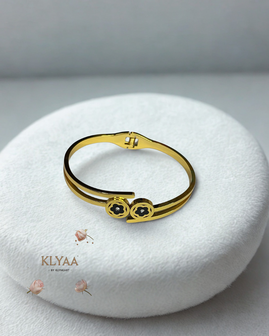 KLYAA 18K Gold Plated Anti-Tarnish Twin Floral Coin Bangle Bracelet