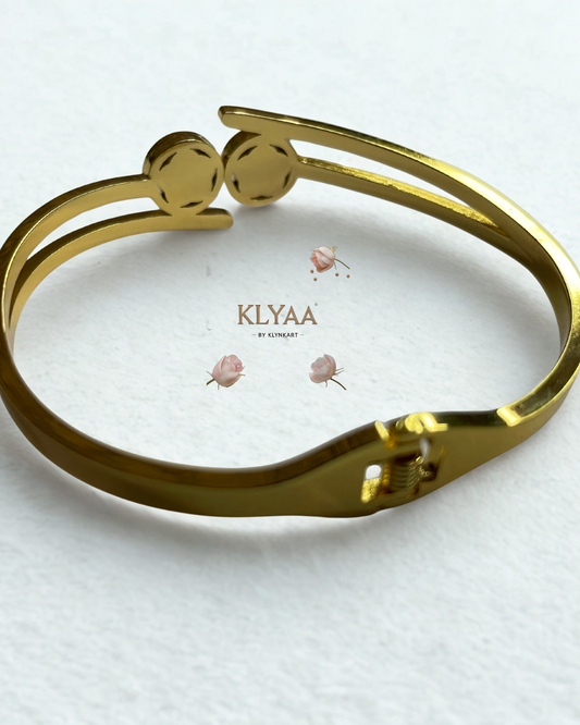  KLYAA 18K Gold Plated Anti-Tarnish Twin Floral Coin Bangle Bracelet