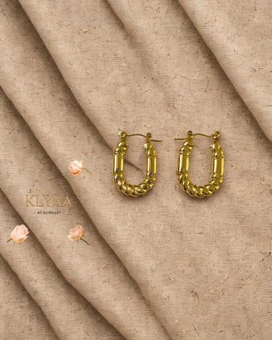 KLYAA anti-tarnish gold oval earrings with twisted rope