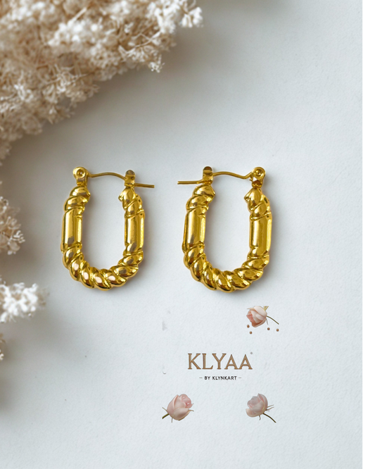KLYAA anti-tarnish gold oval earrings with twisted rope