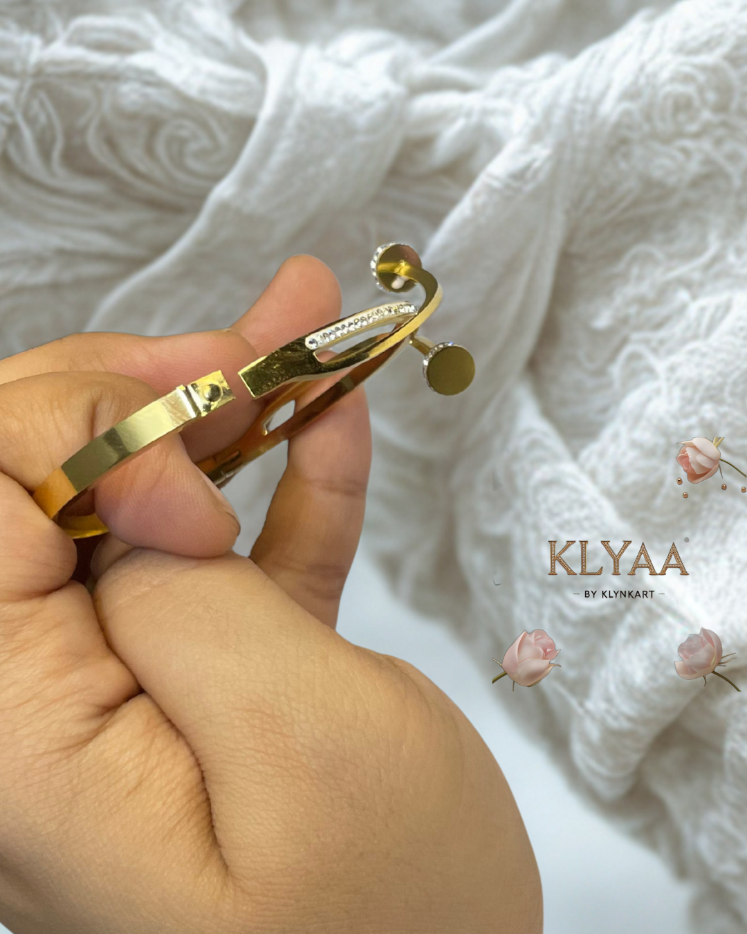 Twist Nail Luxe Bracelet – 18K Gold Plated Anti-Tarnish Criss-Cross Nail Bracelet with Stone Studded Tips by KLYAA