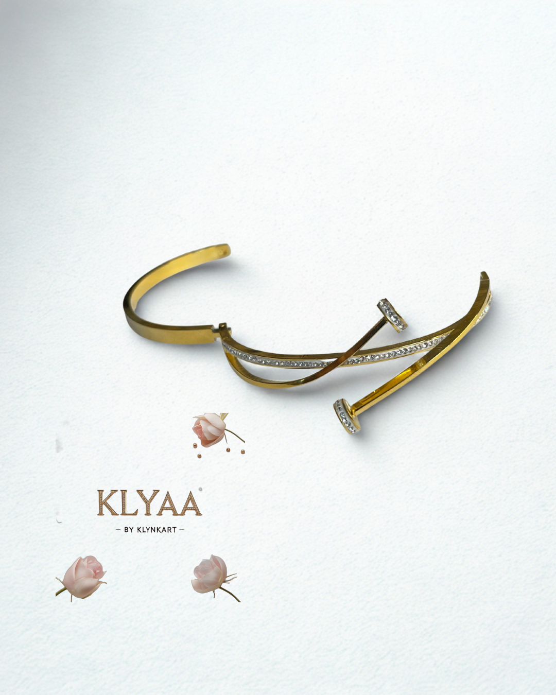 Twist Nail Luxe Bracelet – 18K Gold Plated Anti-Tarnish Criss-Cross Nail Bracelet with Stone Studded Tips by KLYAA