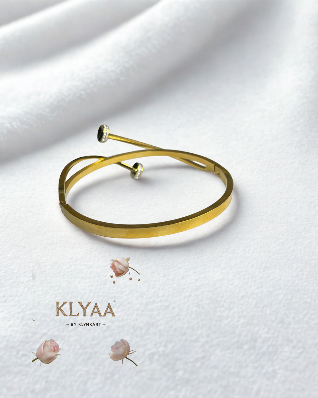 Twist Nail Luxe Bracelet – 18K Gold Plated Anti-Tarnish Criss-Cross Nail Bracelet with Stone Studded Tips by KLYAA