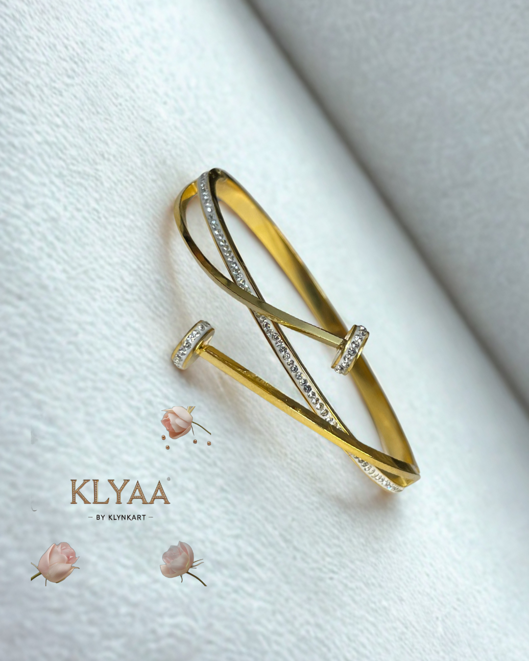 Twist Nail Luxe Bracelet – 18K Gold Plated Anti-Tarnish Criss-Cross Nail Bracelet with Stone Studded Tips by KLYAA